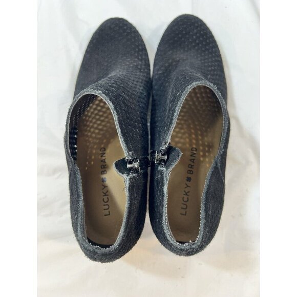 Lucky Brand Baley Black Suede Mesh Block Heel Side Zip Ankle Booties Boots  6.5 - Picture 14 of 14